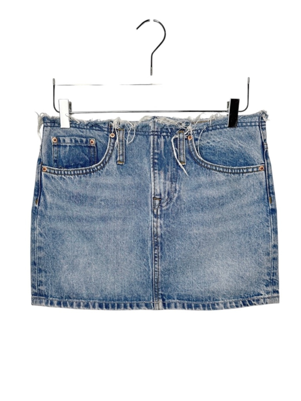 GRLFRND The Tali Belted Frayed Waist Womens Mini Denim Skirt Sz 25